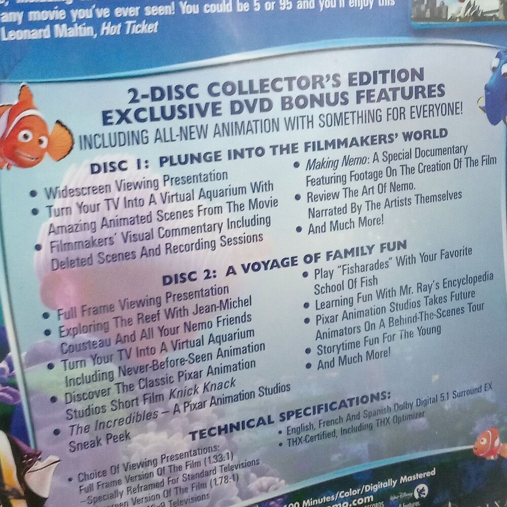 Pixar Finding NEMO DVD 2 Disk Collector’s Edition Walt Disney Fish Cartoon - Picture 4 of 5